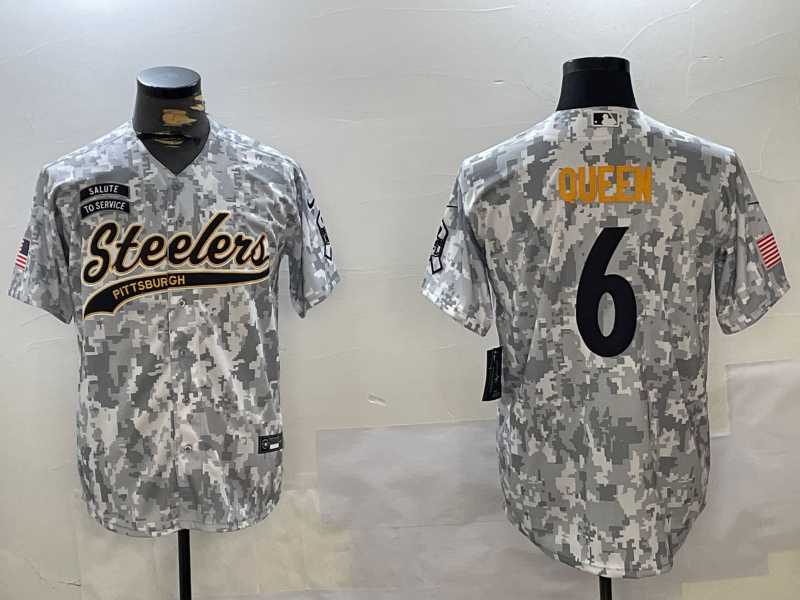 Mens Pittsburgh Steelers #6 Patrick Queen Arctic Camo 2024 Salute to Service Stitched Baseball Jersey